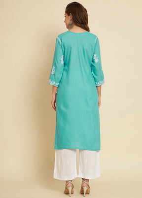 Sea Green Readymade Cotton Long Kurti - Indian Silk House Agencies