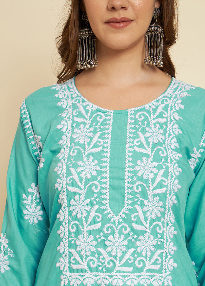 Sea Green Readymade Cotton Long Kurti - Indian Silk House Agencies