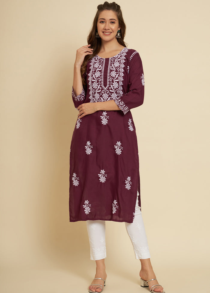 Burgundy Readymade Cotton Long Kurti - Indian Silk House Agencies