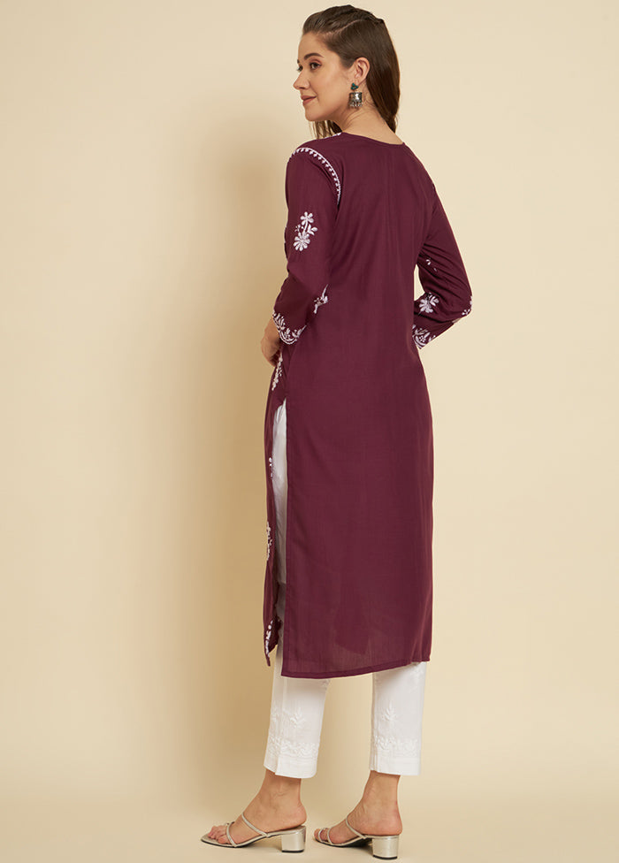 Burgundy Readymade Cotton Long Kurti - Indian Silk House Agencies