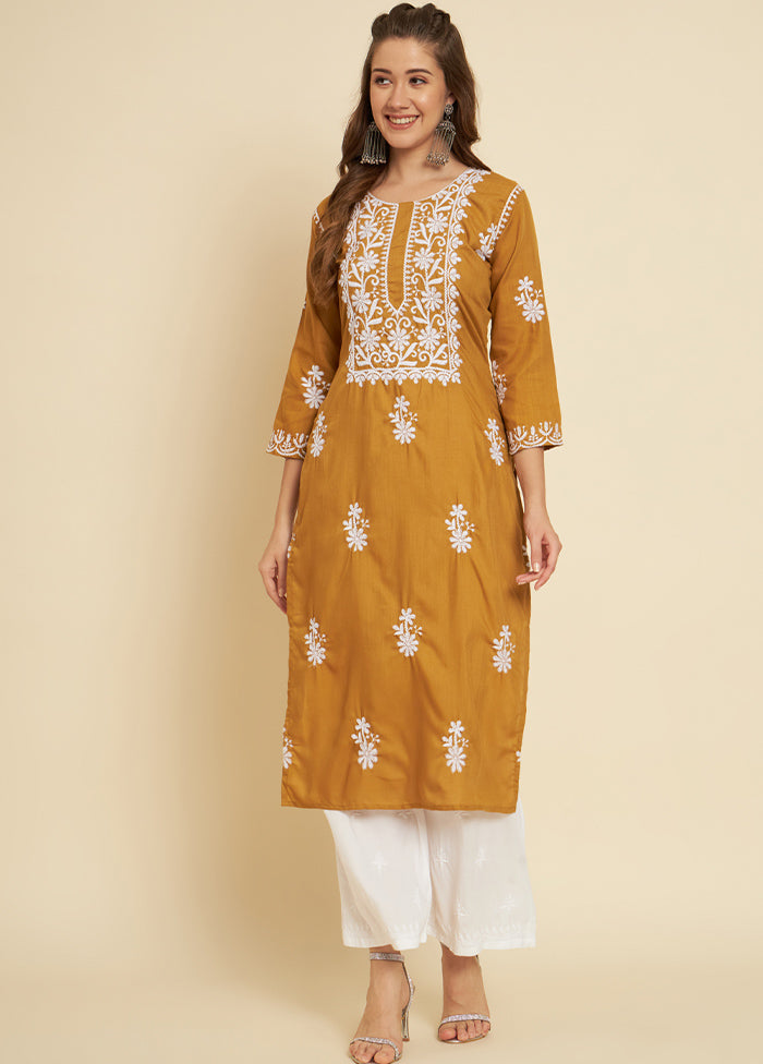 Mustard Readymade Cotton Long Kurti - Indian Silk House Agencies