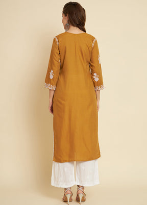 Mustard Readymade Cotton Long Kurti - Indian Silk House Agencies