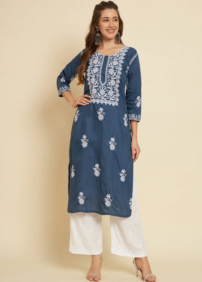 Blue Readymade Cotton Long Kurti - Indian Silk House Agencies