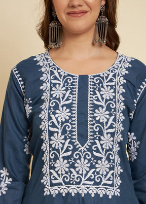 Blue Readymade Cotton Long Kurti - Indian Silk House Agencies