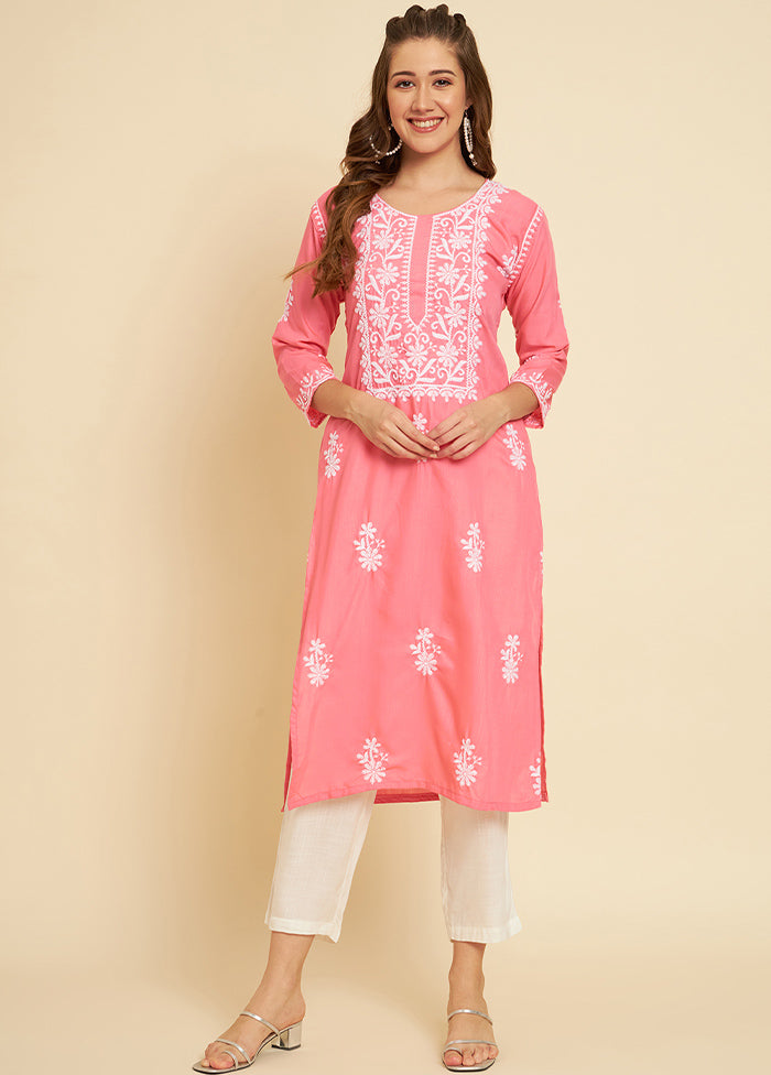 Peach Readymade Cotton Long Kurti - Indian Silk House Agencies