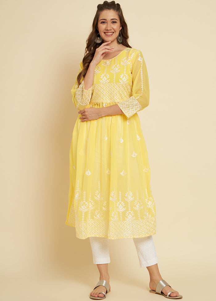 Yellow Readymade Georgette Long Kurti