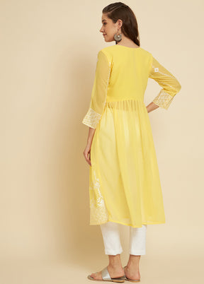 Yellow Readymade Georgette Long Kurti