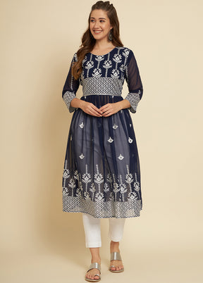 Blue Readymade Georgette Long Kurti