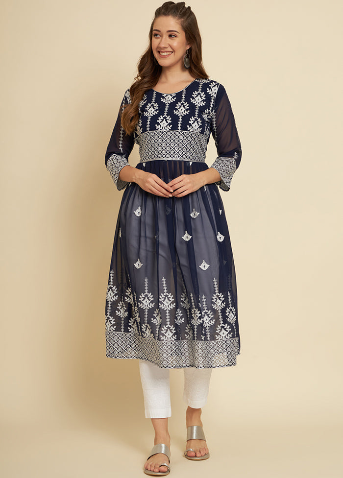 Blue Readymade Georgette Long Kurti - Indian Silk House Agencies