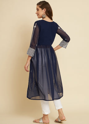 Blue Readymade Georgette Long Kurti