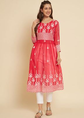 Pink Readymade Georgette Long Kurti - Indian Silk House Agencies