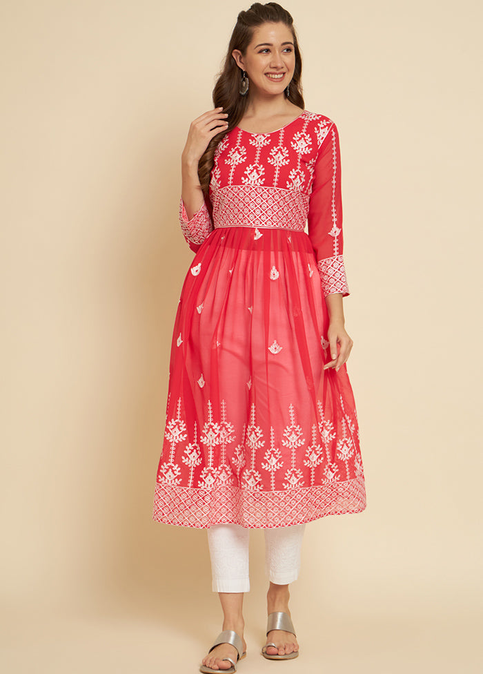 Pink Readymade Georgette Long Kurti - Indian Silk House Agencies