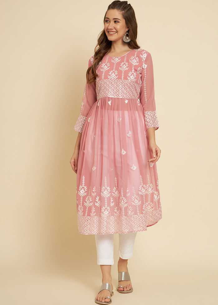 Pink Readymade Georgette Long Kurti