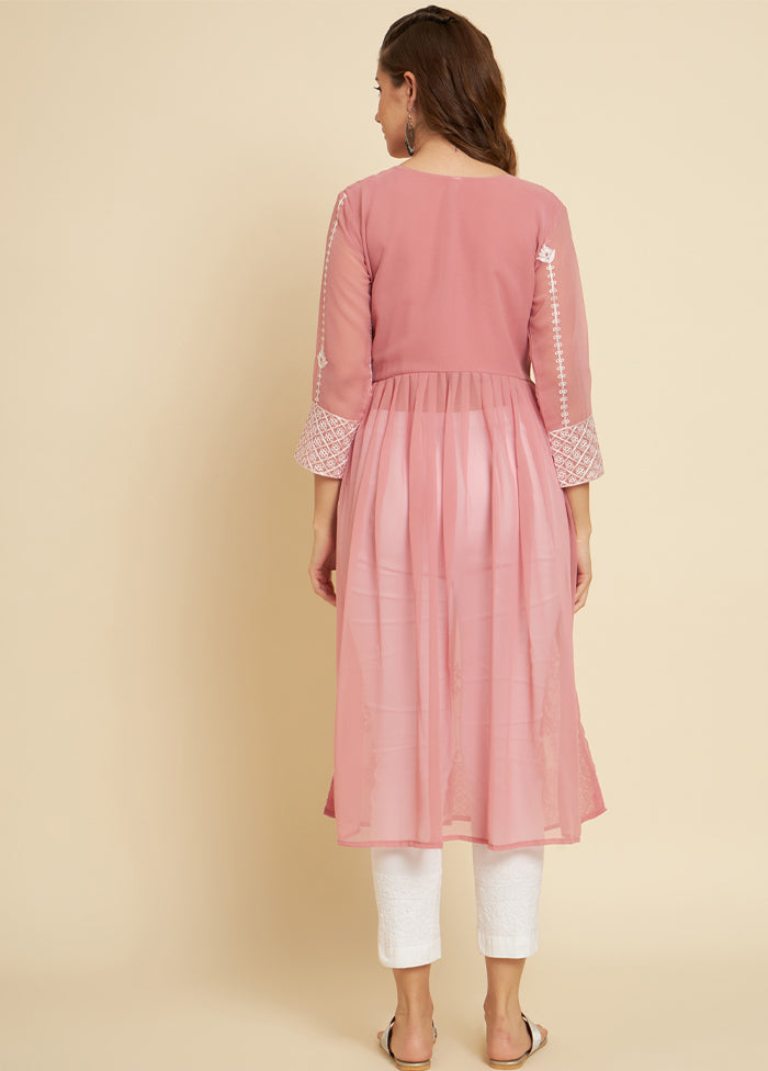 Pink Readymade Georgette Long Kurti