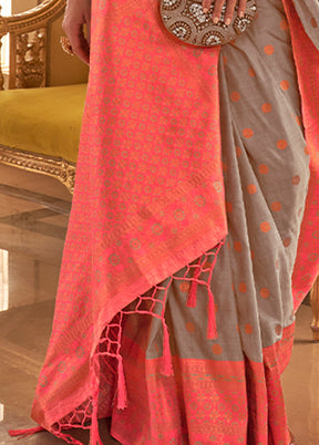 Grey Spun Silk Saree With Blouse Piece - Indian Silk House Agencies