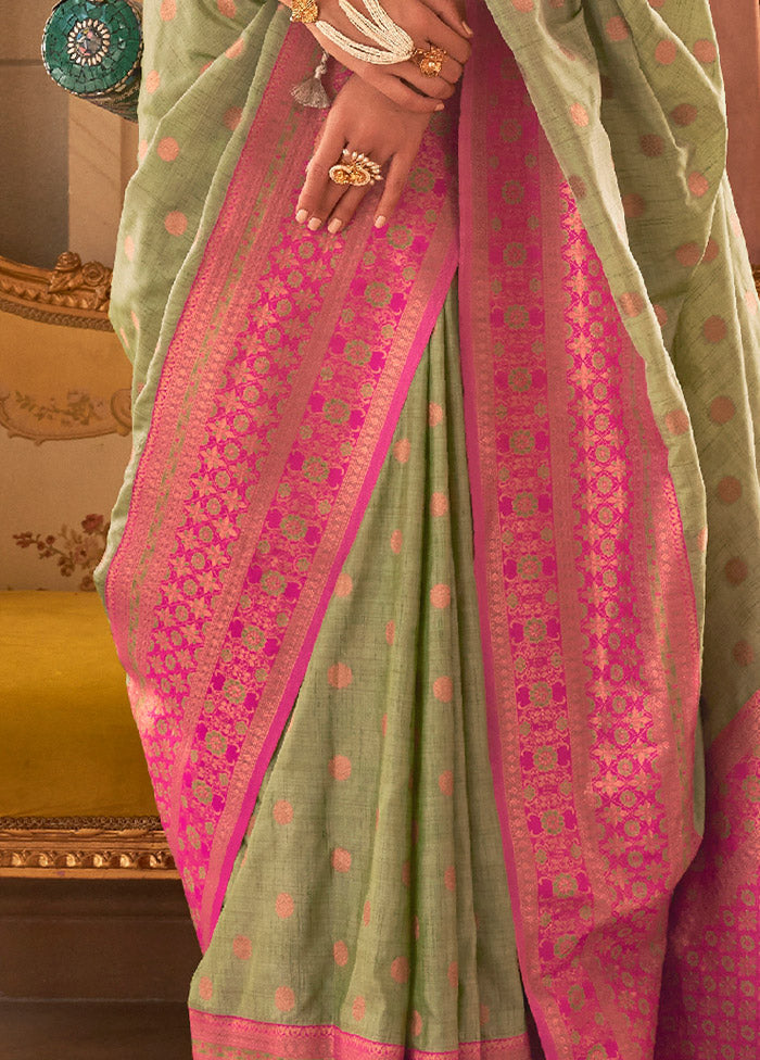 Olive Green Spun Silk Saree With Blouse Piece - Indian Silk House Agencies