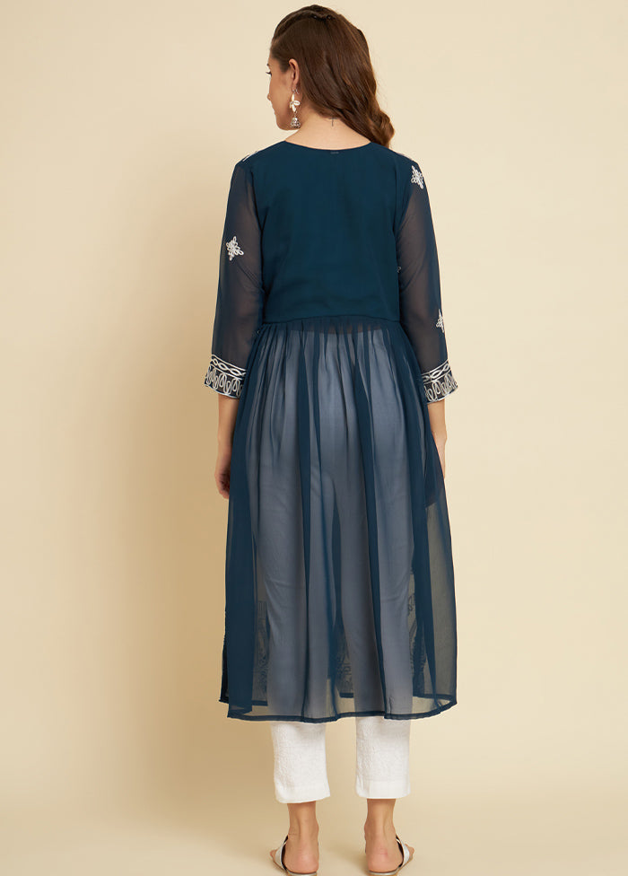 Teal Blue Readymade Georgette Kurti