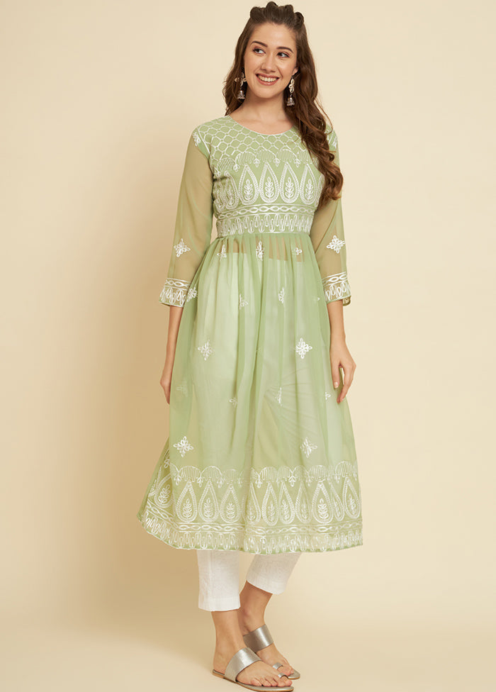 Pista Green Readymade Georgette Kurti