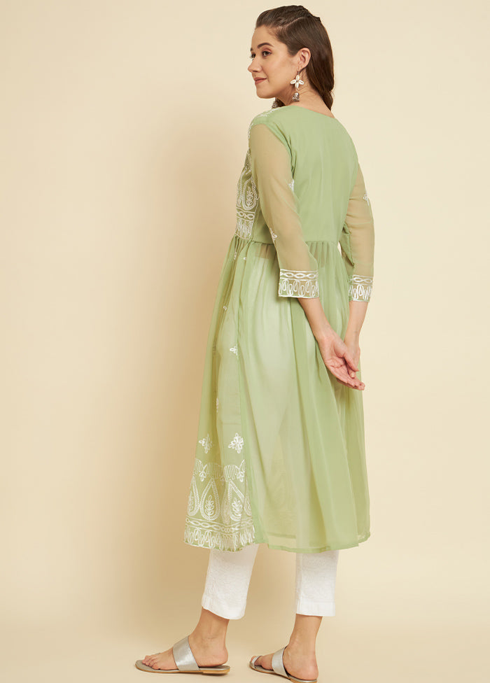 Pista Green Readymade Georgette Kurti