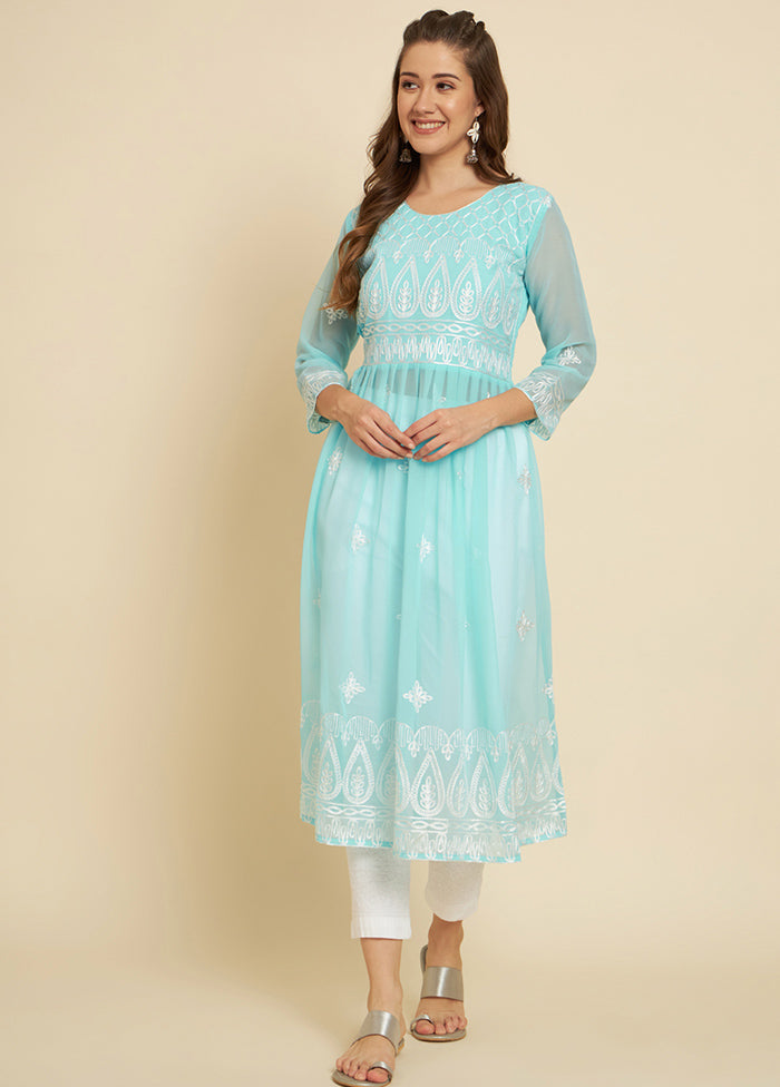 Sky Blue Readymade Georgette Kurti