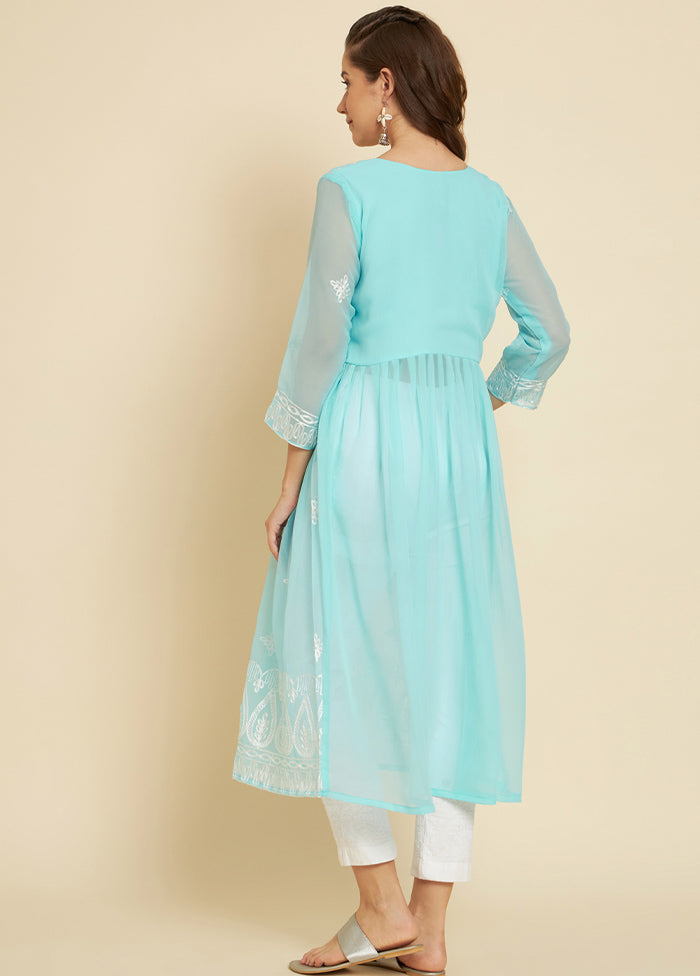 Sky Blue Readymade Georgette Kurti