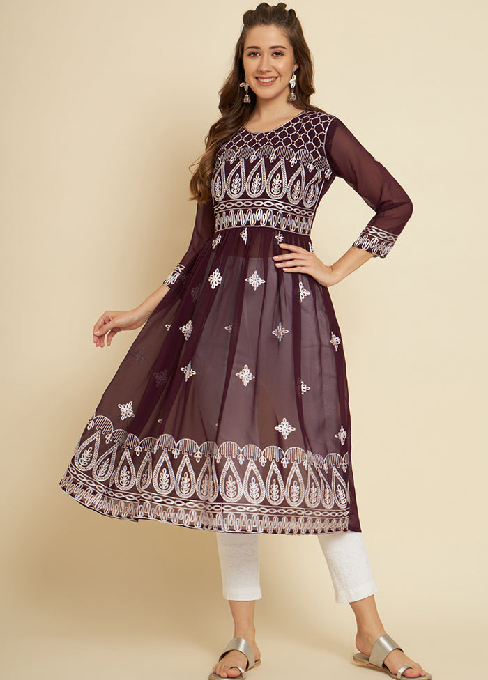 Wine Readymade Georgette Kurti