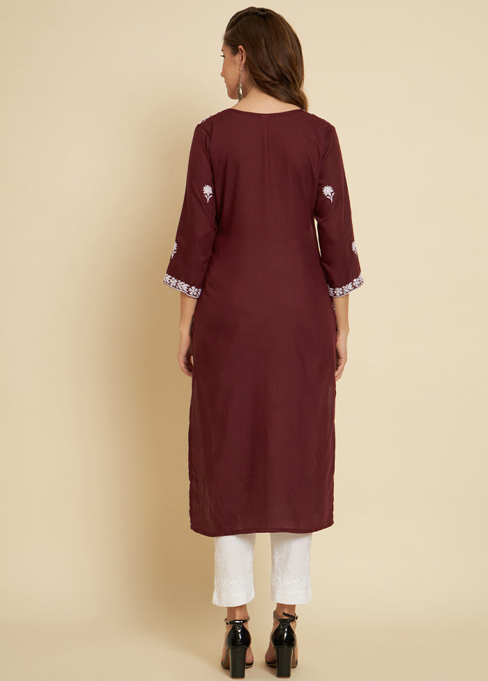 Wine Readymade Cotton Long Kurti - Indian Silk House Agencies