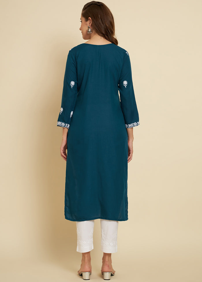 Teal Readymade Cotton Long Kurti