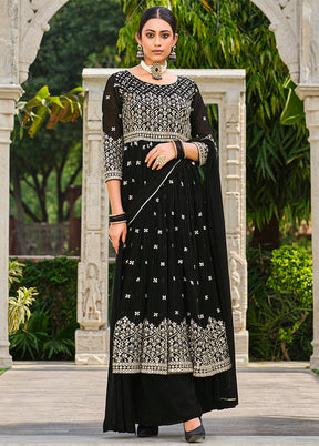 3 Pc Black Semi Stitched Georgette Suit Set - Indian Silk House Agencies