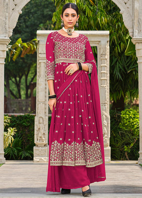 3 Pc Pink Semi Stitched Georgette Suit Set - Indian Silk House Agencies