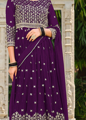 3 Pc Purple Semi Stitched Georgette Suit Set - Indian Silk House Agencies