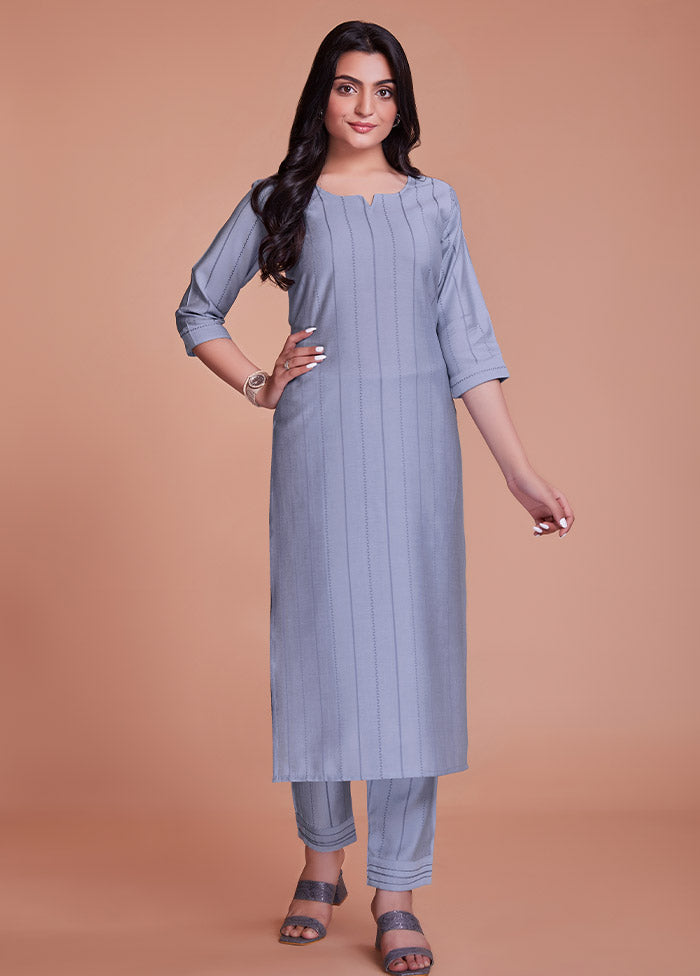 2 Pc Grey Readymade Viscose Kurti Set - Indian Silk House Agencies