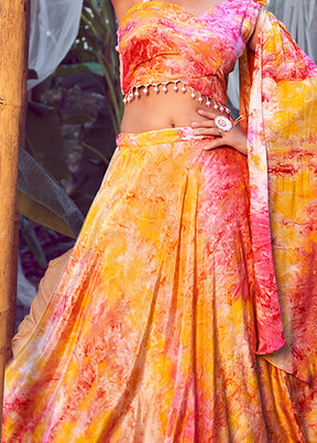 3 Pc Orange Silk Readymade Lehenga Set - Indian Silk House Agencies