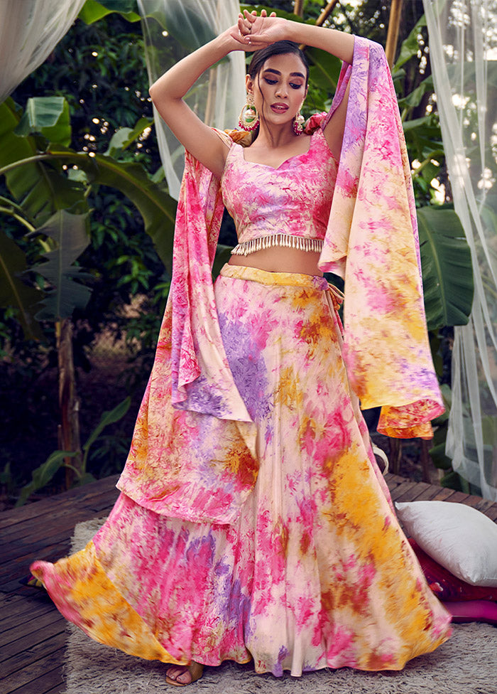 3 Pc Pink Silk Readymade Lehenga Set - Indian Silk House Agencies