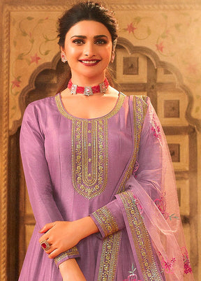 3 Pc Violet Semi Stitched Silk Suit Set - Indian Silk House Agencies