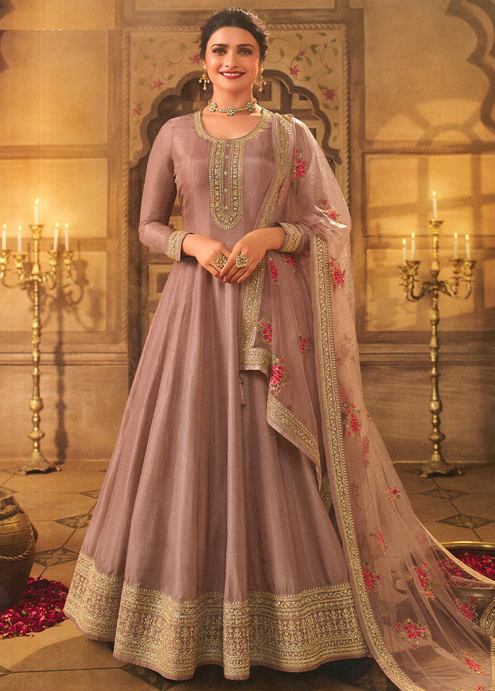 3 Pc Mauve Semi Stitched Silk Suit Set - Indian Silk House Agencies