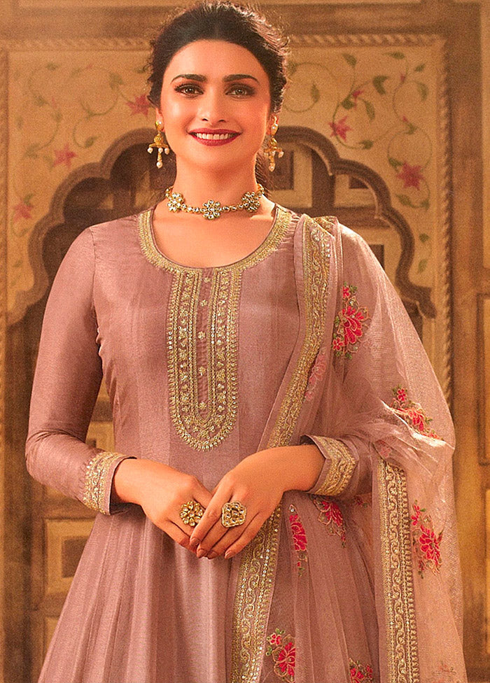 3 Pc Mauve Semi Stitched Silk Suit Set - Indian Silk House Agencies