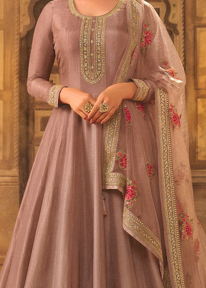 3 Pc Mauve Semi Stitched Silk Suit Set - Indian Silk House Agencies