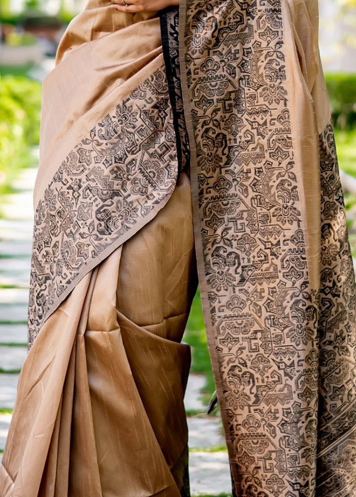 Beige Spun Silk Saree With Blouse Piece - Indian Silk House Agencies