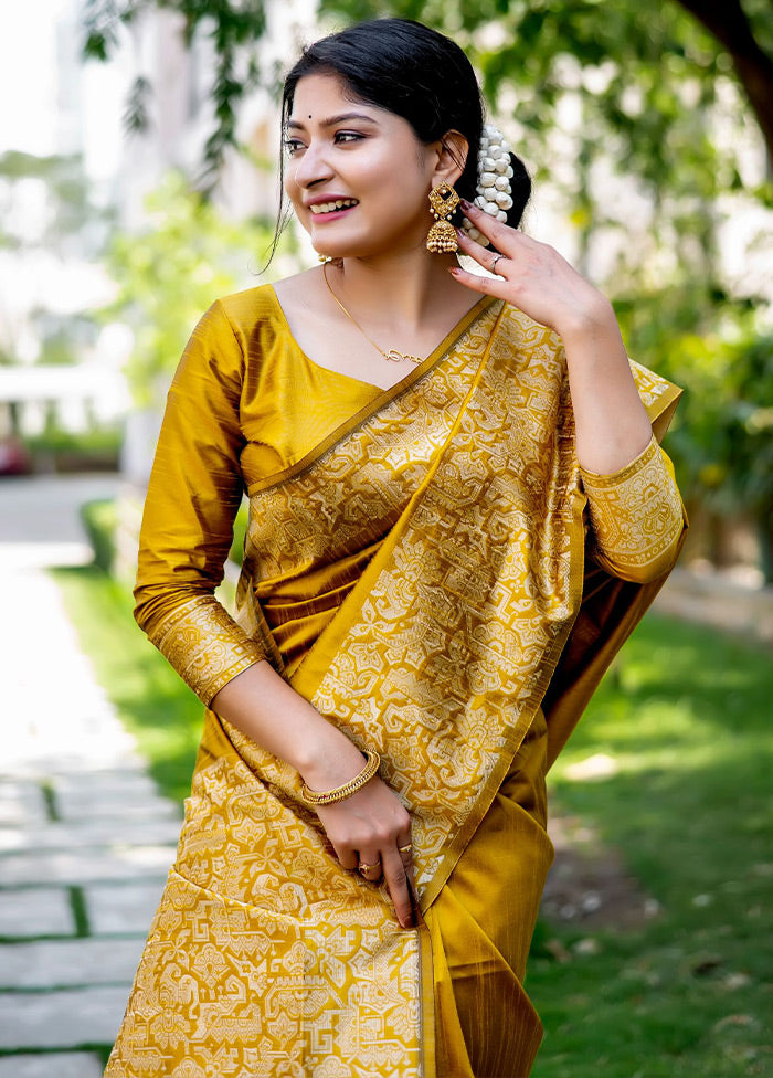 Yellow Spun Silk Saree With Blouse Piece - Indian Silk House Agencies