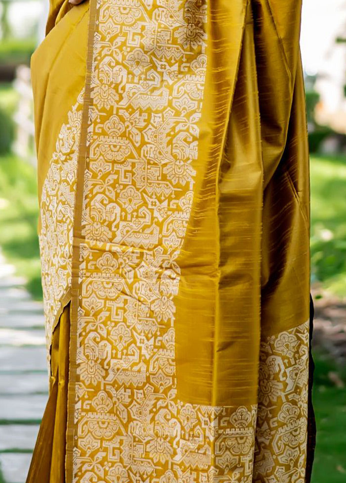 Yellow Spun Silk Saree With Blouse Piece - Indian Silk House Agencies