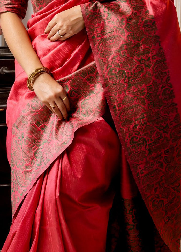 Red Spun Silk Saree With Blouse Piece - Indian Silk House Agencies