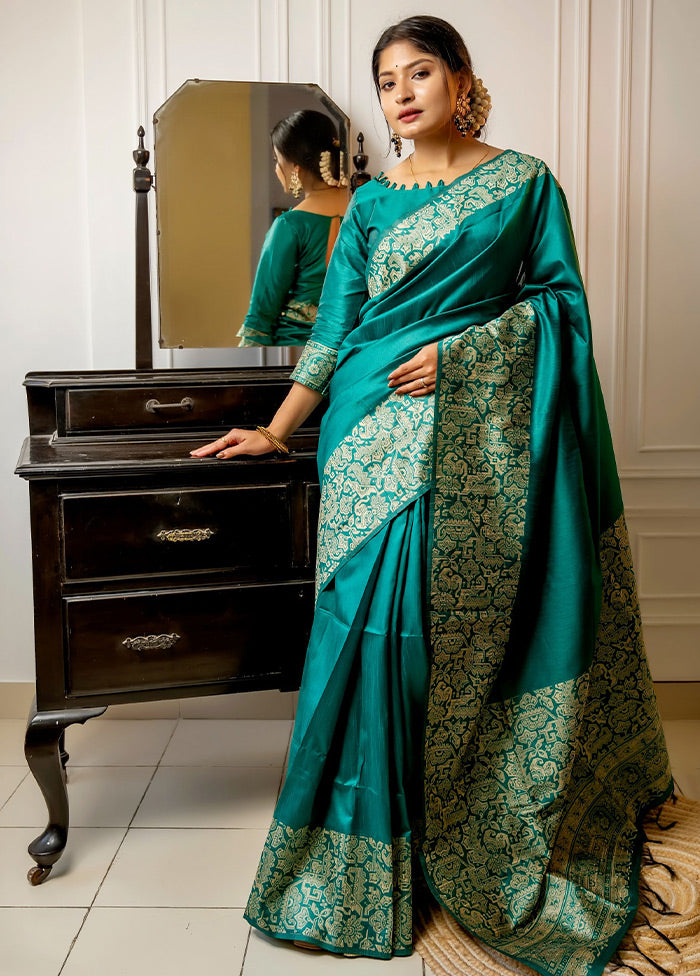 Rama Spun Silk Saree With Blouse Piece - Indian Silk House Agencies