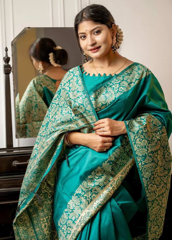 Rama Spun Silk Saree With Blouse Piece - Indian Silk House Agencies