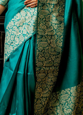 Rama Spun Silk Saree With Blouse Piece - Indian Silk House Agencies