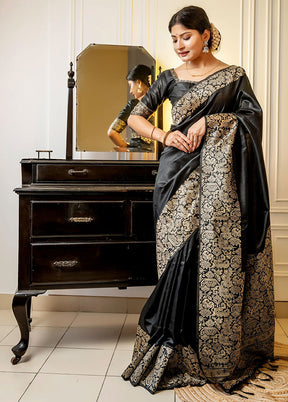 Black Spun Silk Saree With Blouse Piece - Indian Silk House Agencies