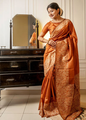 Orange Spun Silk Saree With Blouse Piece - Indian Silk House Agencies