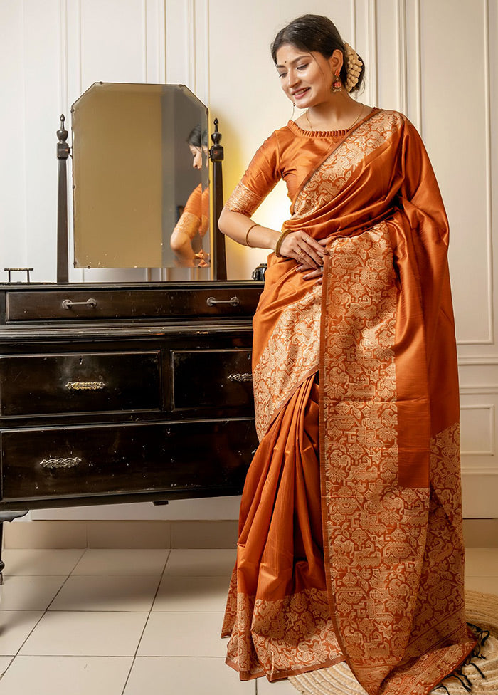 Orange Spun Silk Saree With Blouse Piece - Indian Silk House Agencies