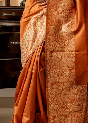 Orange Spun Silk Saree With Blouse Piece - Indian Silk House Agencies