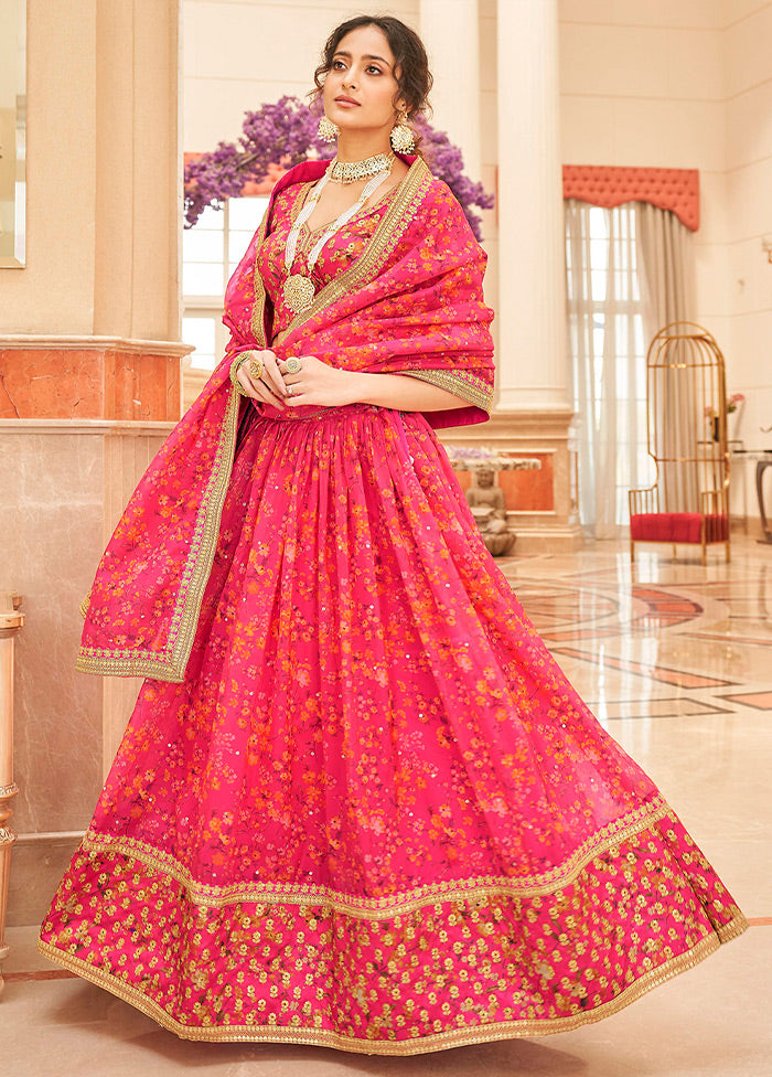 3 Pc Pink Net Semi Stitched Lehenga Set - Indian Silk House Agencies